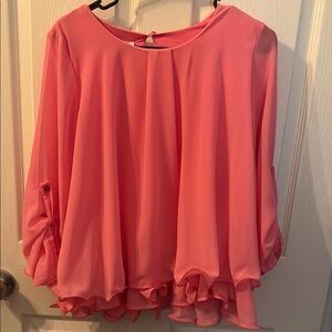 Pink Ruffled 3/4 Sleeve Boxy Blouse